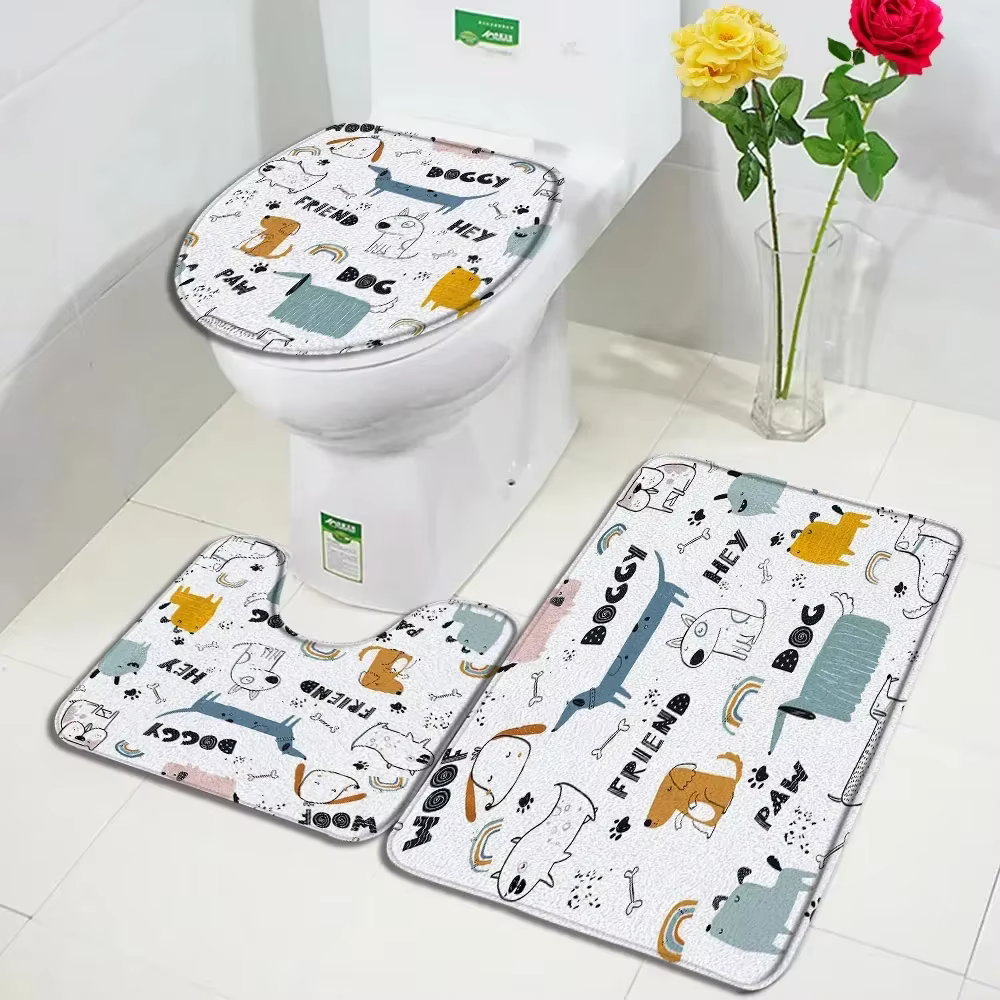 Ensemble de polymères de bain de dinosaure de dessin animé, animaux amusants, plante tropicale, AMP, arbre quantique, tapis pour enfants, décor à la maison, couverture de sol de toilette