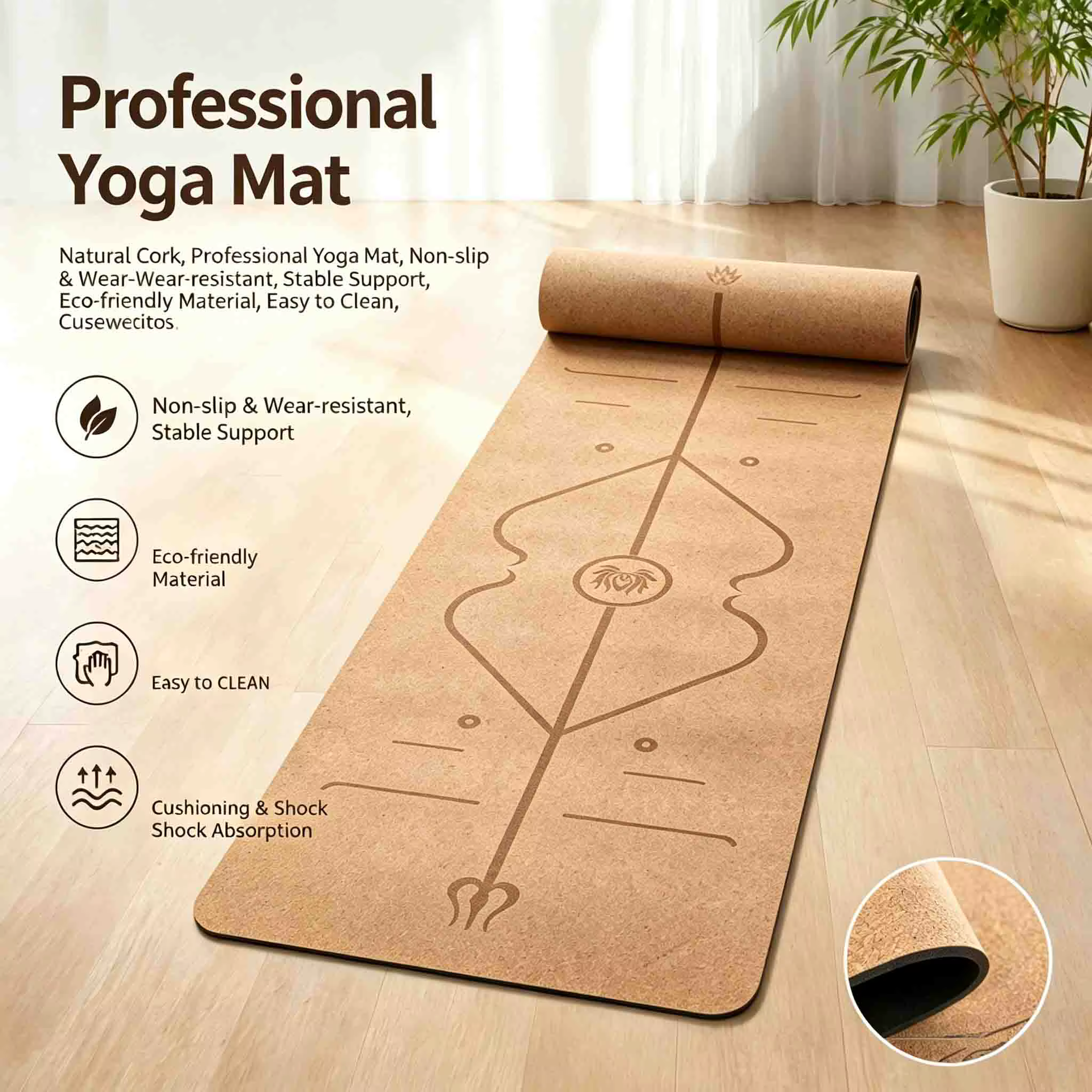 Tapis de yoga en liège naturel TPE