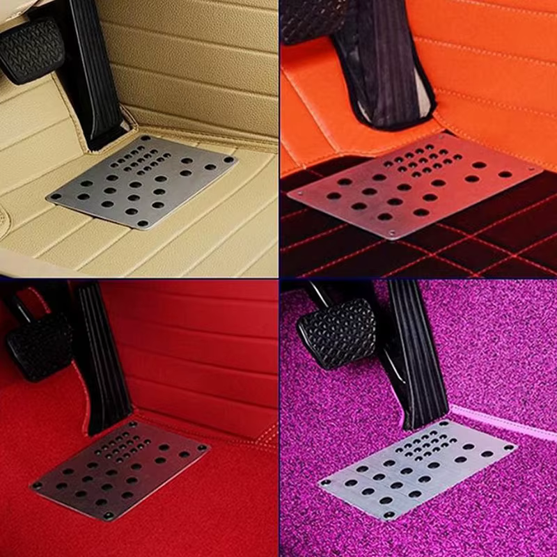 Tapis de sol de voiture en alliage d'aluminium, plaque de talon épaisse en aluminium, pédale 23.5x16cm, autocollant de style automobile, couverture, accessoires de voiture