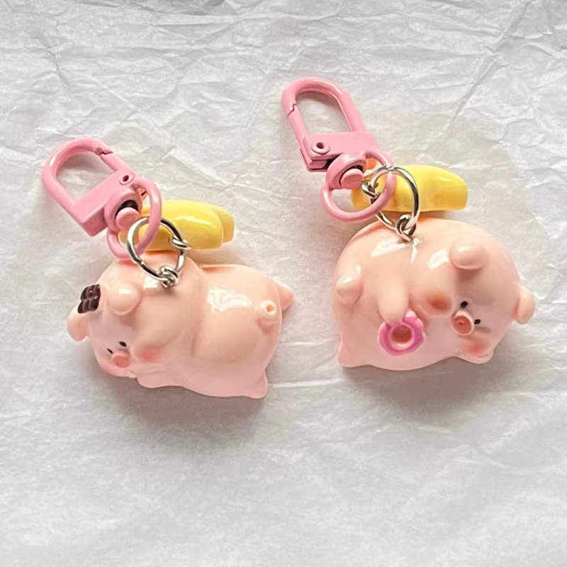 Porte-clés cochon rose, ornement en résine, joli pendentif cochon dessin animé, décoration en résine pour accessoire 28TF