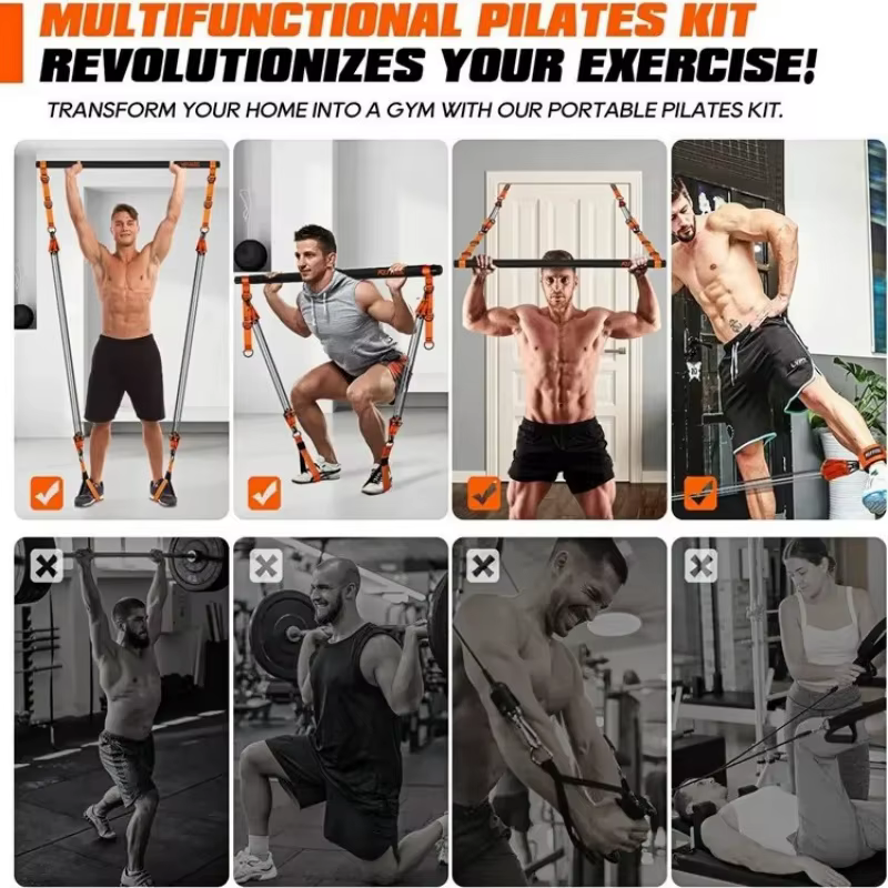 Ensemble de Pilates à domicile avec bandes de barre de résistance