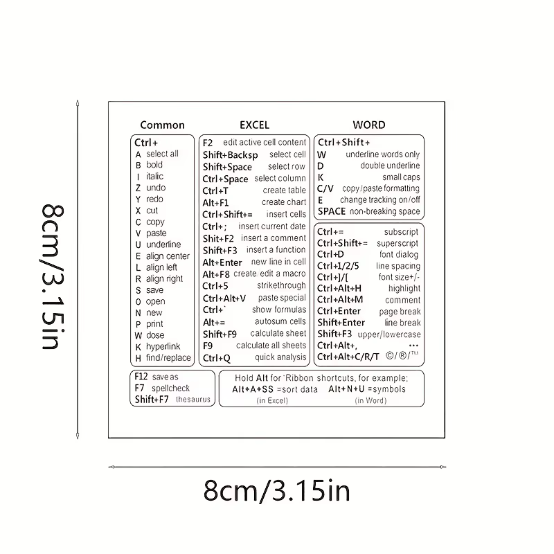 1 ensemble de couvre-clavier transparents en PVC, feuille de référence rapide pour Excel, Word, Windows, guide des raccourcis logiciels Office