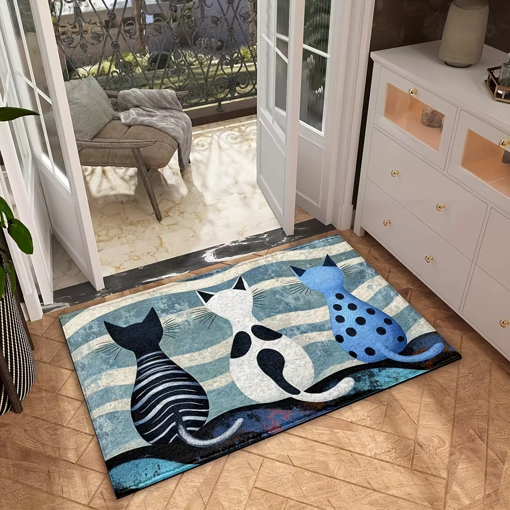 VIKAMA dessin animé rayé chaton tapis antidérapant doux paillasson cuisine tapis chevet tapis de sol pour salon chambre décor à la maison