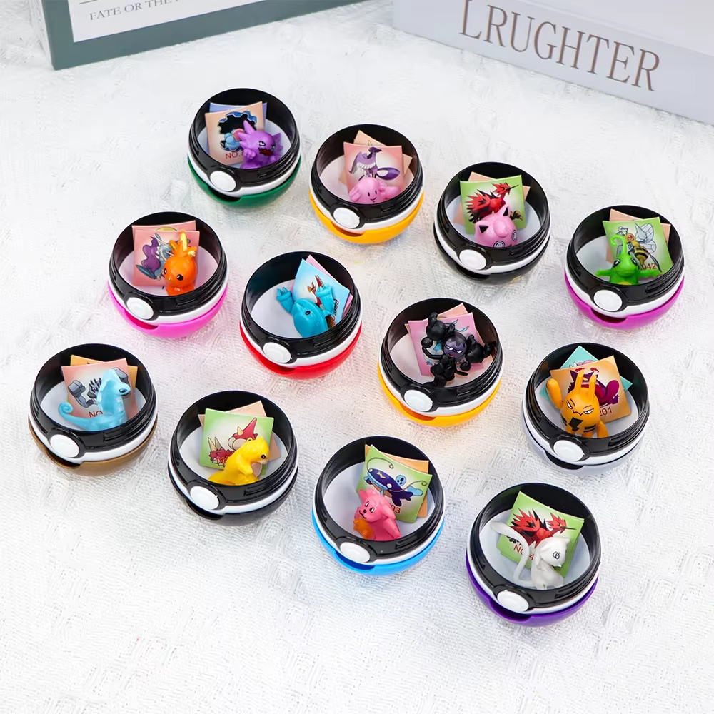 Lot de 12 figurines Pokémon Pikachu Pokeball, collection de figurines de dessins animés Kawaii, cadeaux d'anniversaire