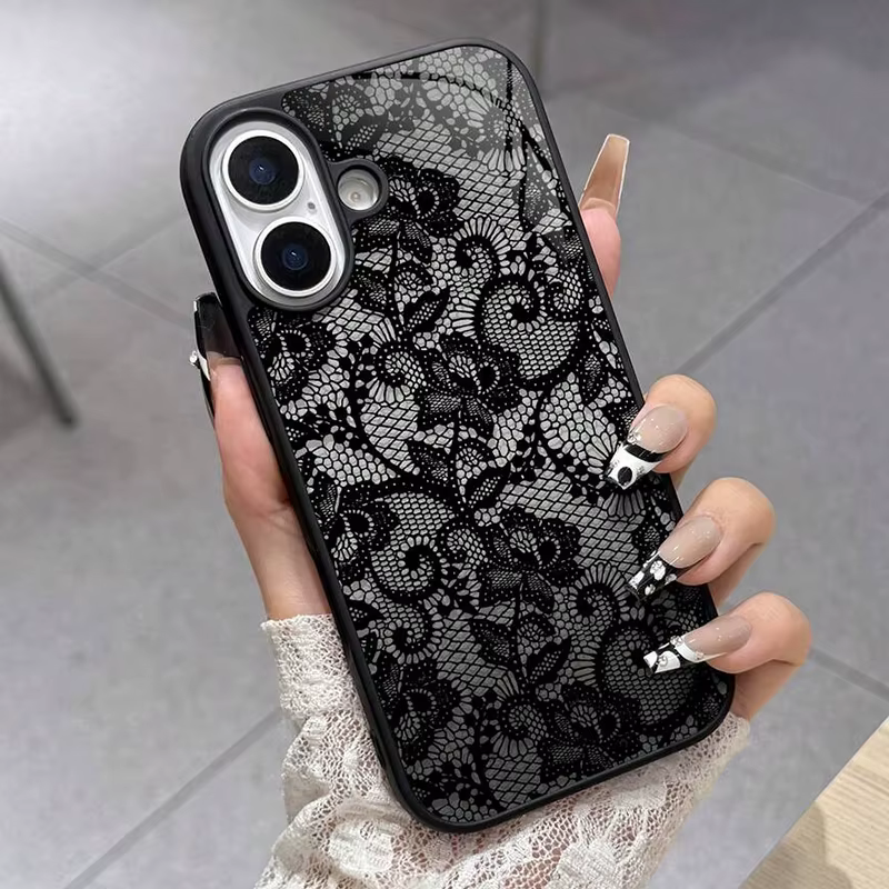 Coque en silicone à motif dentelle exquis pour iPhone 17 16 15 14 13 12 11 Pro Max, étui souple pour iPhone Air 16E 16 Plus XS X XR