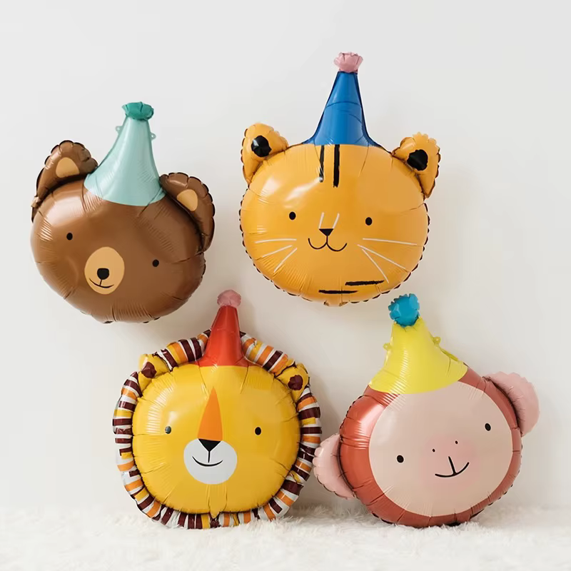 Mélange de ballons en Film d'aluminium, 4 pièces, tête d'animal, joli singe, chat, Lion, ours, anniversaire pour enfants, accessoire de photographie, cadeaux de fête