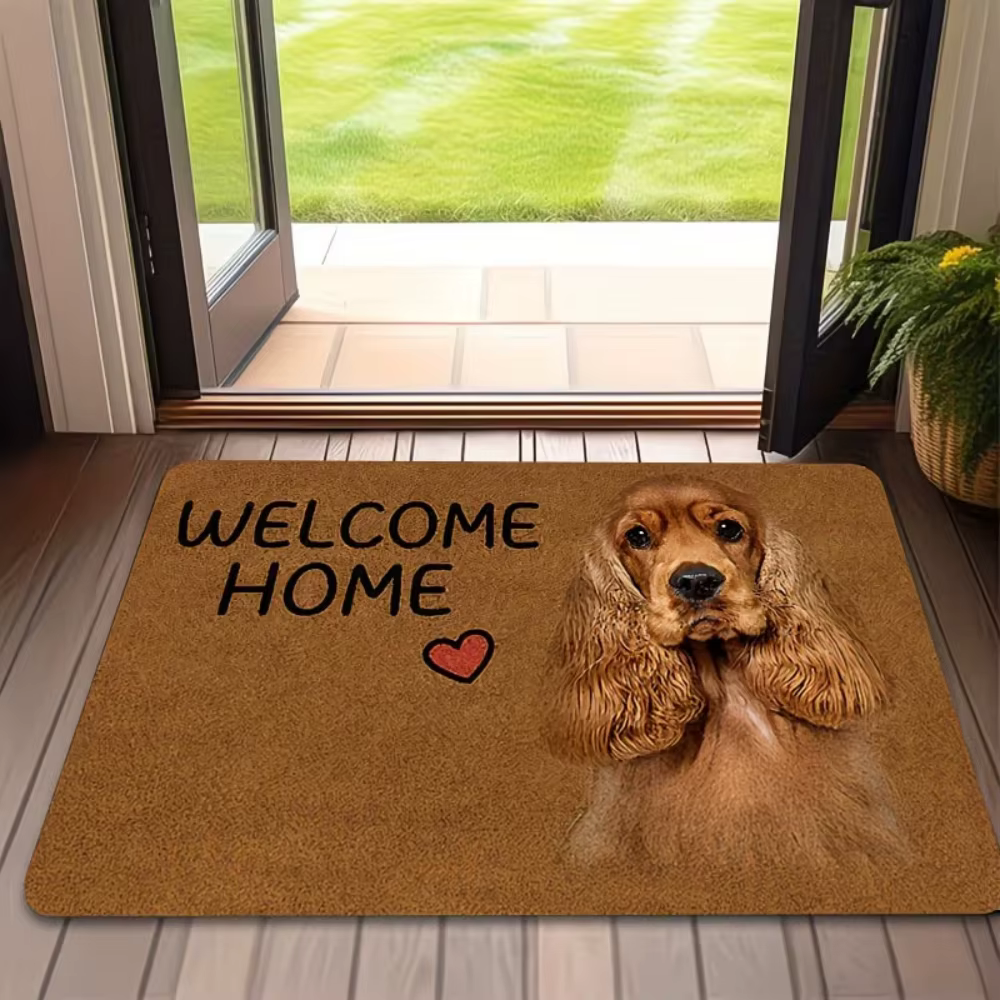 Tapis de porte en fibre de coco avec bulle de discours « Bienvenue » pour salon, cuisine, entrée intérieure, lavable, décoration mignonne de chien, non en fibre de coco