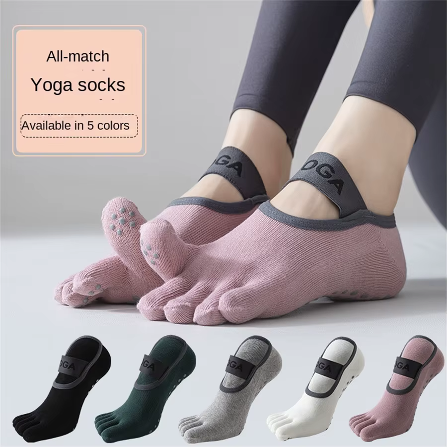 Chaussettes Pilates antidérapantes avec 5 orteils pour femme