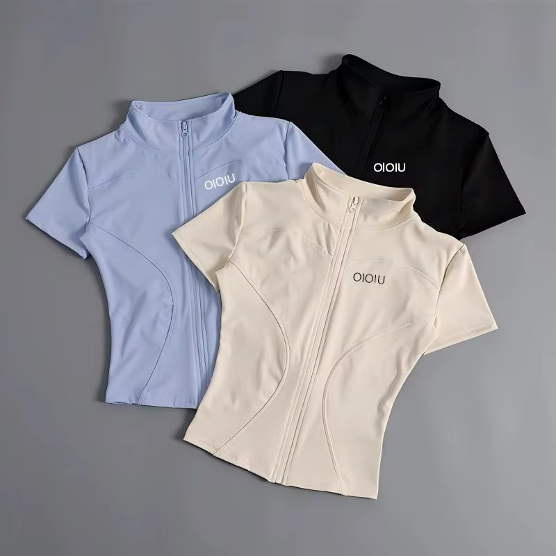 OLOIU Veste de yoga à manches courtes avec col élastique