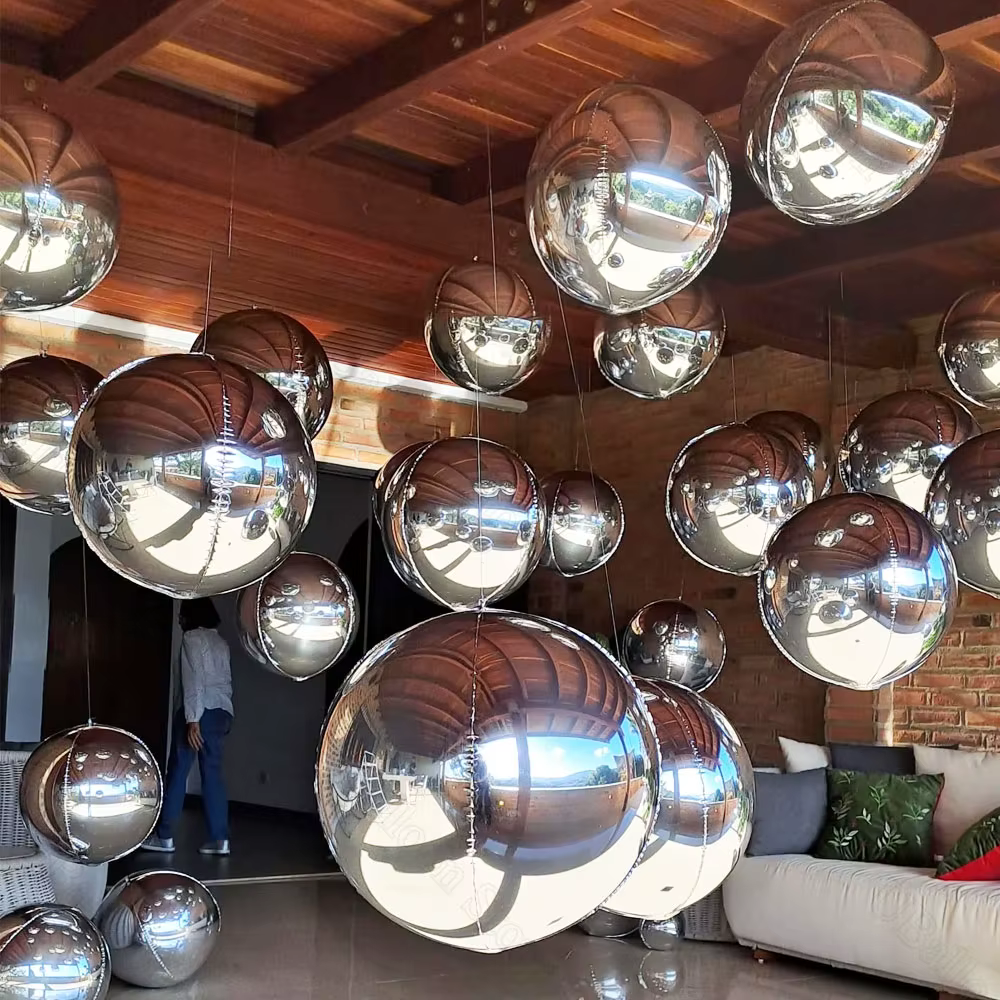 10 pièces argent 4D ballons ronds 10 18 22 32 pouces grands ballons en feuille d'argent métallique pour anniversaire mariage décorations de fête en argent