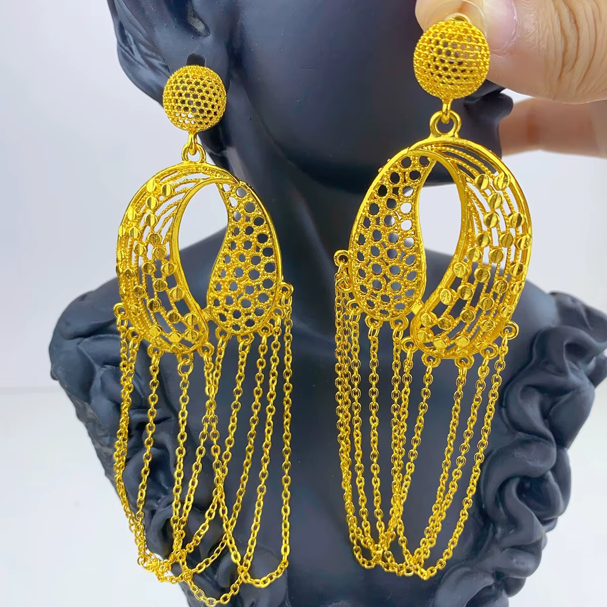 Boucles d'oreilles indiennes pour femmes, boucles d'oreilles pendantes à pampilles, plaquées or 24 carats, boucles d'oreilles de fête africaine de dubaï, accessoire pour cadeaux de mariage