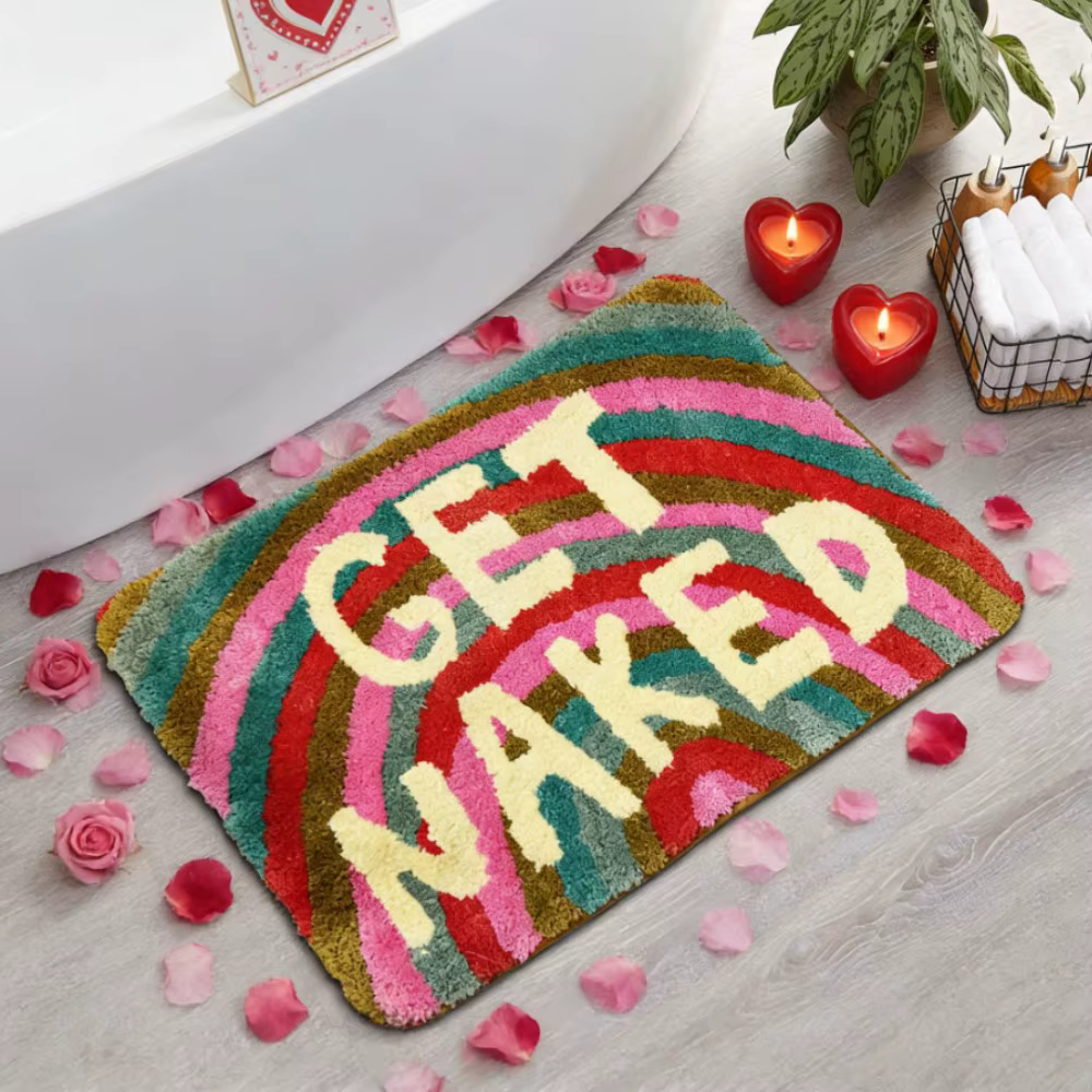 Tapis de salle de bain et de douche « Get Naked » pour la Saint-Valentin 40x60cm/50x80cm - Tapis de douche touffetés colorés et mignons pour la décoration d'appartement