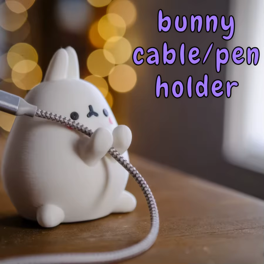 Accessoire fantaisie en forme de lapin, porte-stylo multifonctionnel et organisateur de câbles, décoration mignonne pour le bureau