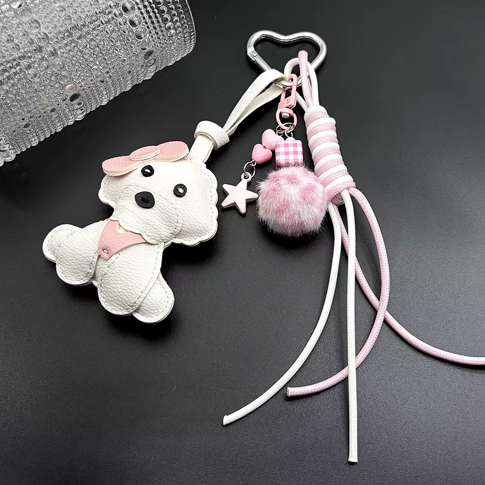 Sac à dos pour chien rose kawaii, accessoire, pompon, cuir PU, corde en nylon, boule de fourrure, sac pour chiot mignon pour filles, pendentif, cadeaux de bijoux d'anniversaire