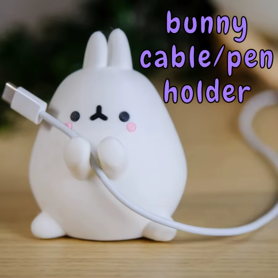 Accessoire fantaisie en forme de lapin, porte-stylo multifonctionnel et organisateur de câbles, décoration mignonne pour le bureau
