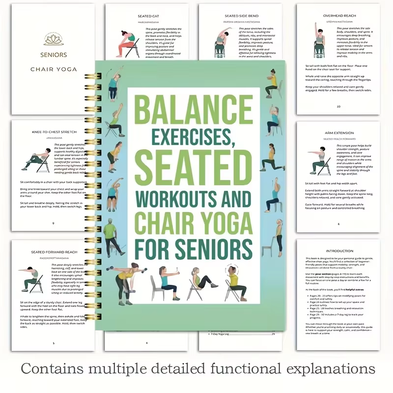 Livre d'exercices de yoga en position assise de 50 pages pour les seniors et les adultes - Guide des poses