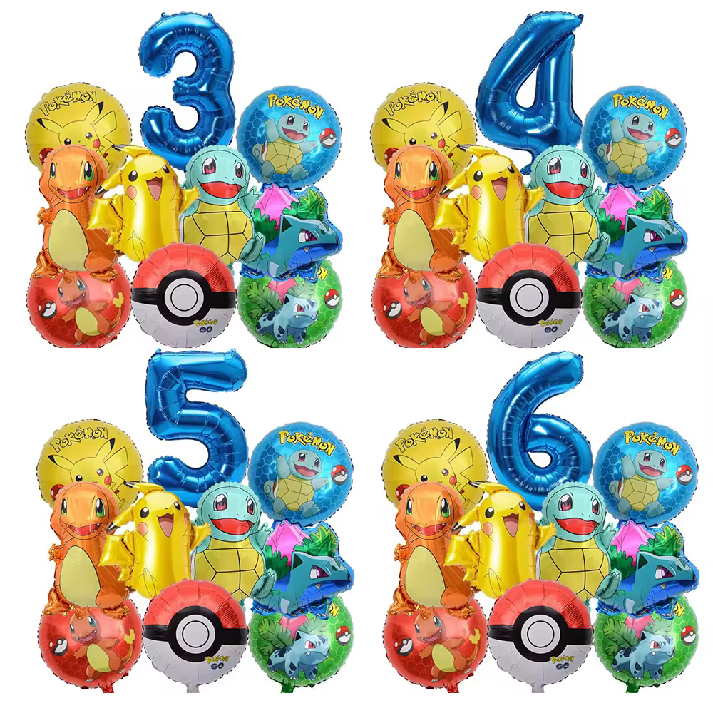 Ensemble de ballons Pokemon Pikachu, 10 pièces, ballons numérotés bleus de 32 pouces pour enfants, décoration de fête d'anniversaire du 1 au 9e anniversaire