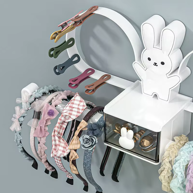 Support mural adorable pour accessoires de cheveux en forme de lapin, organisateur de pinces et serre-têtes, présentoir
