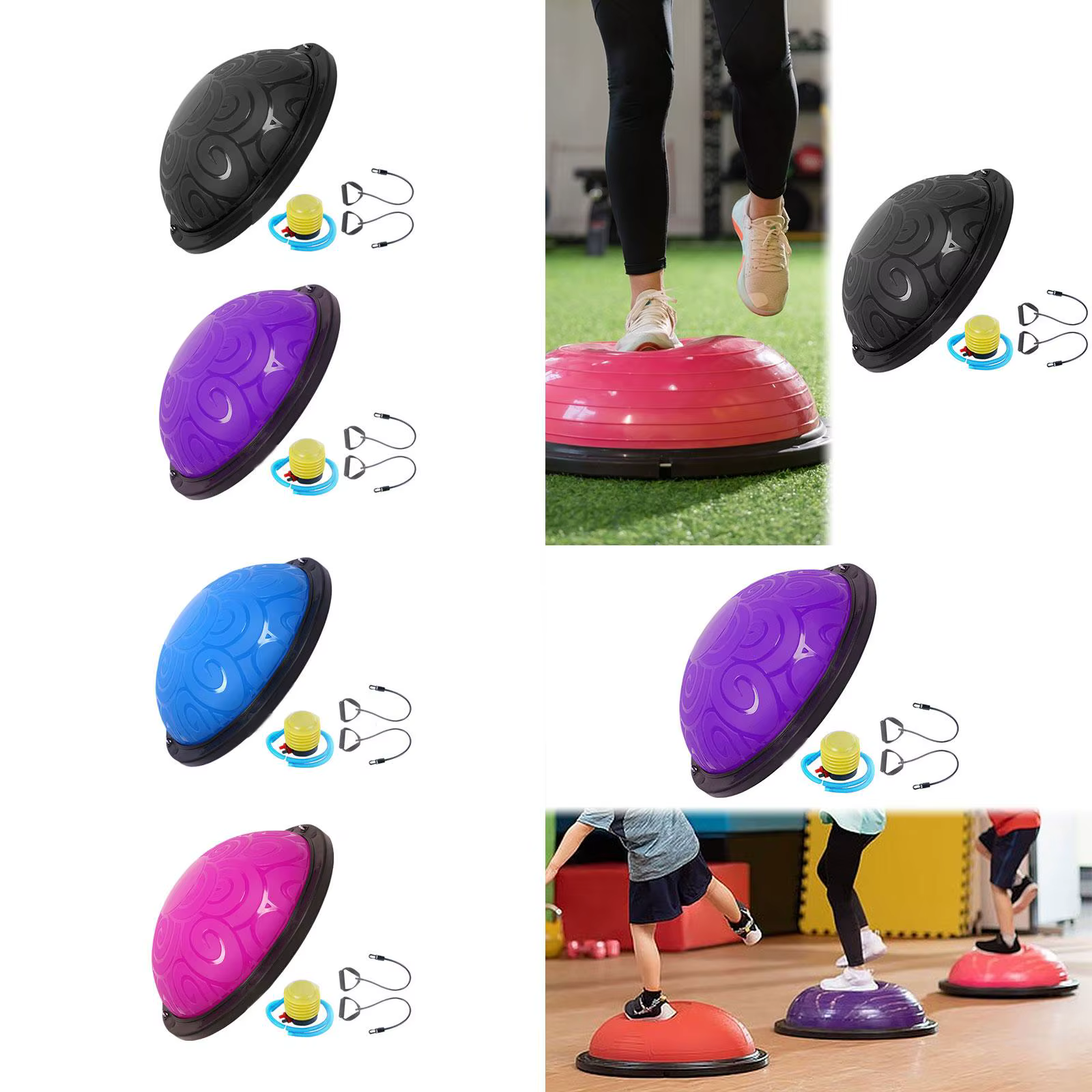 Ballon d'équilibre en PVC demi-sphère avec bandes et pompe pour le Pilates