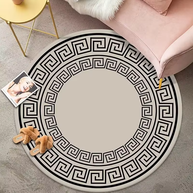 Tapis rond classique de luxe pour salon, Simple, noir et blanc, pour chambre à coucher, toilettes, décoration de toilettes, tapis de sol confortables