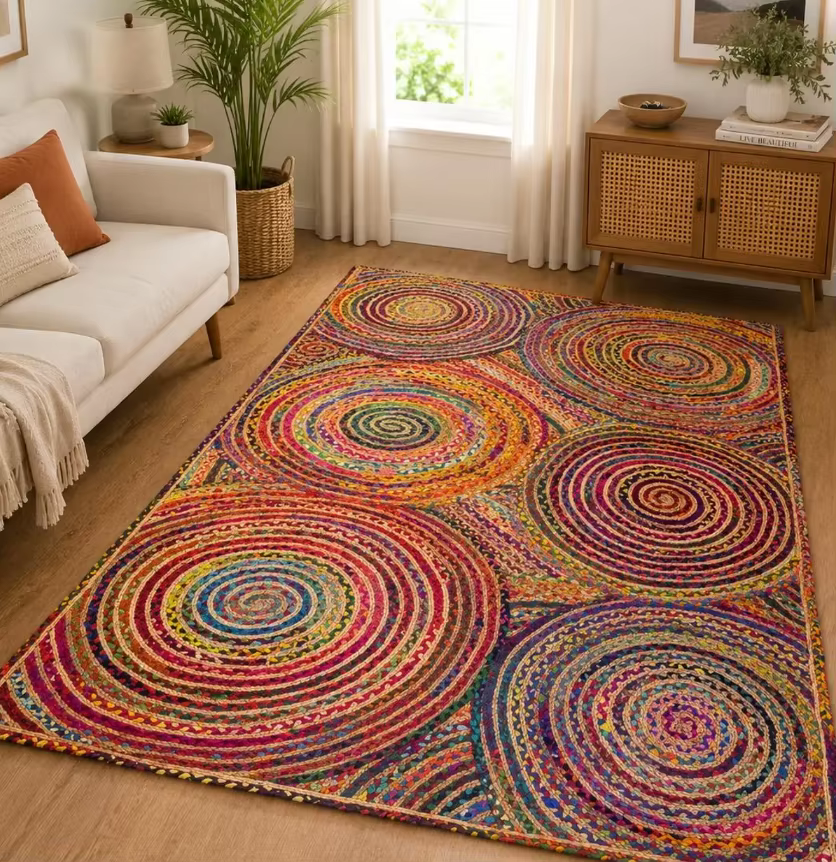 Tapis rectangulaire multicolore, tapis bohème coloré, tapis de sol bohème pour la décoration du salon, tapis d'appoint tissé