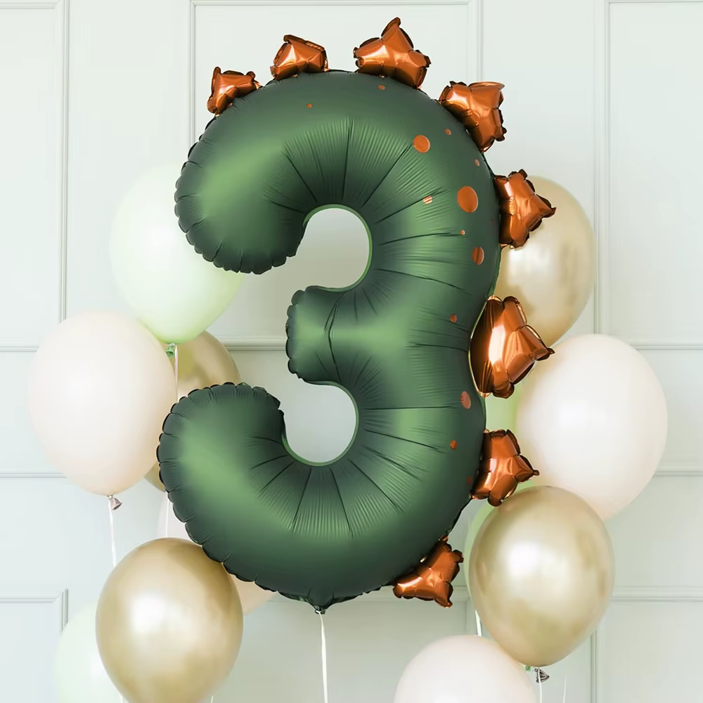 Ballon Dinosaure Numéro 3 de 36 pouces, Décoration de Fête d'Anniversaire Thème Dinosaure 1-3 ans, Centre de Table et Accessoire Photo