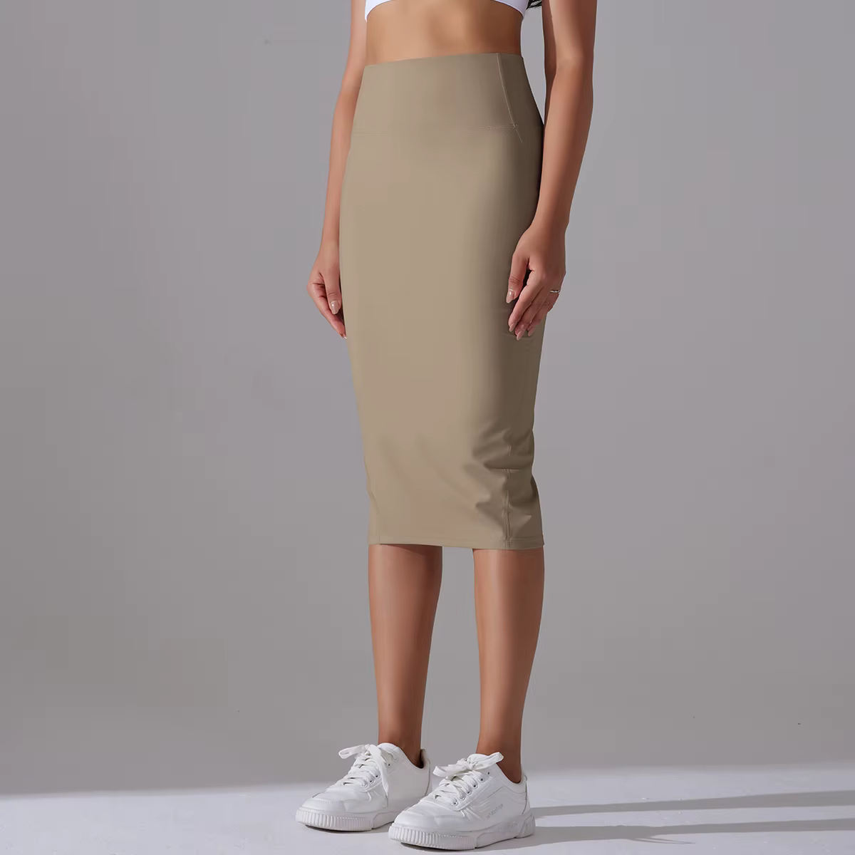 Jupe crayon en tissu pour femmes, Sexy, sensation nue, slim, hanches, moulante, taille haute, élastique, extensible, fendue