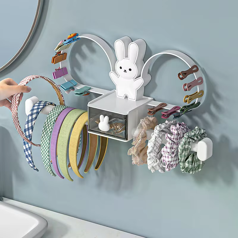 Support mural adorable pour accessoires de cheveux en forme de lapin, organisateur de pinces et serre-têtes, présentoir