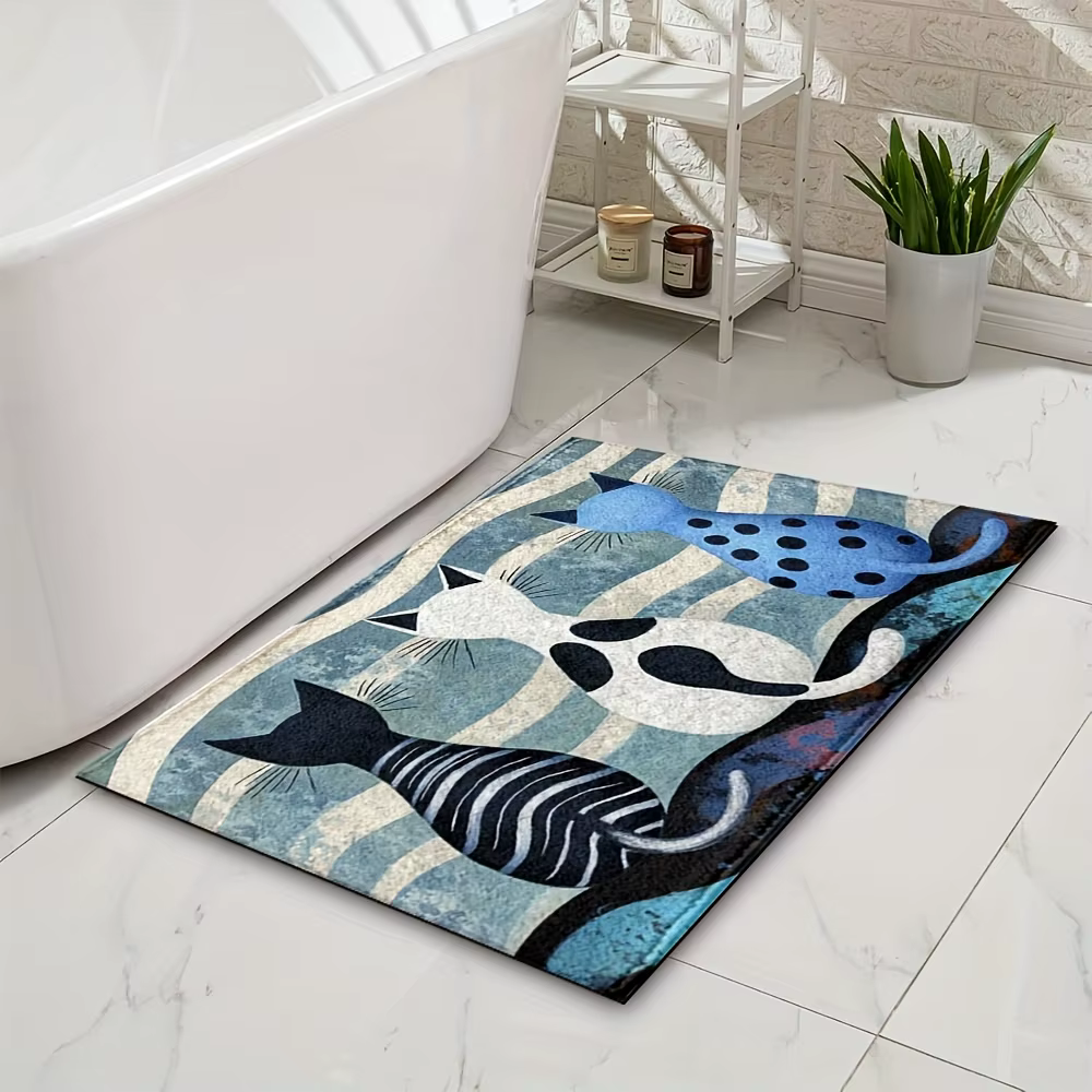VIKAMA dessin animé rayé chaton tapis antidérapant doux paillasson cuisine tapis chevet tapis de sol pour salon chambre décor à la maison