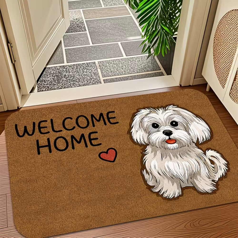 Tapis de porte en fibre de coco avec bulle de discours « Bienvenue » pour salon, cuisine, entrée intérieure, lavable, décoration mignonne de chien, non en fibre de coco