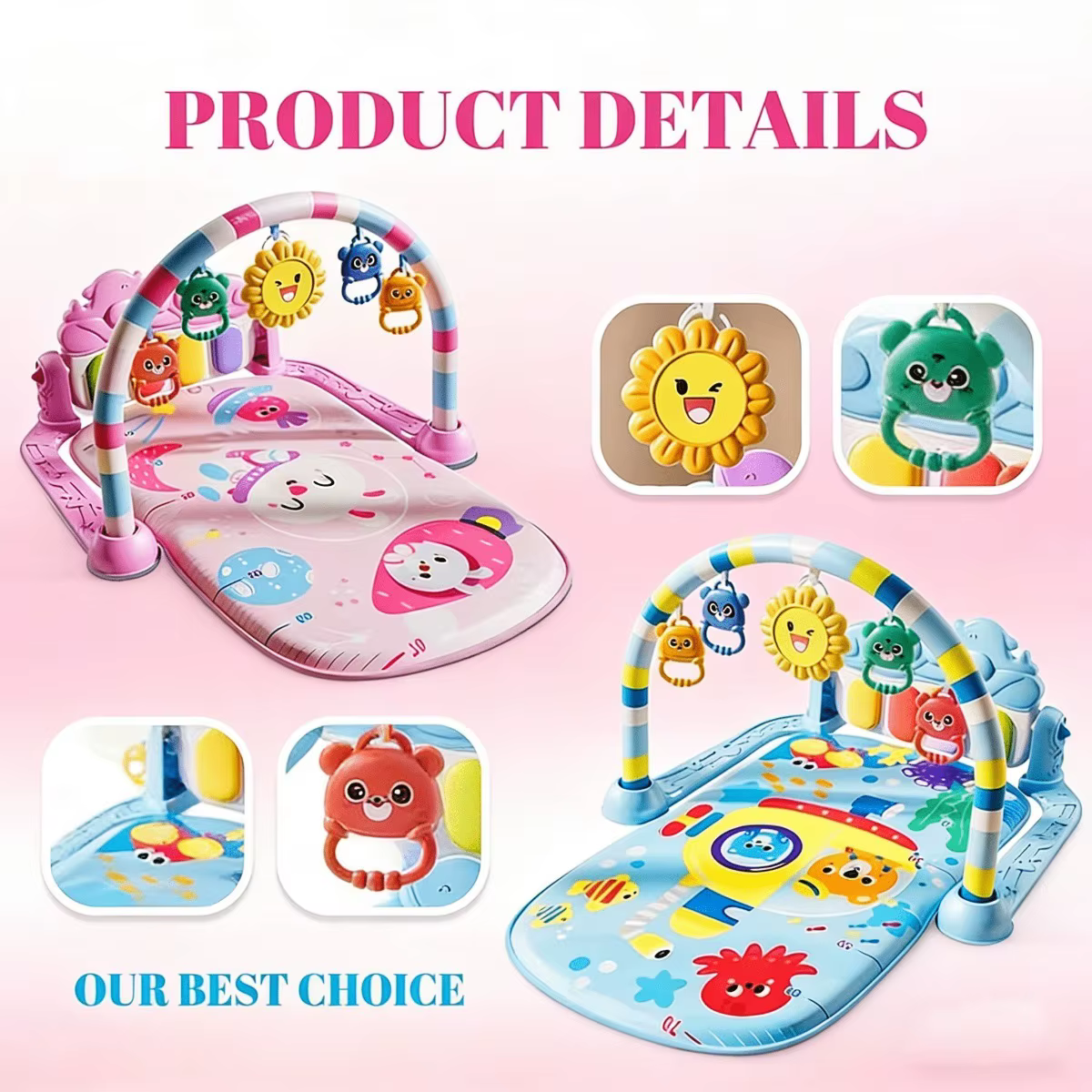 Tapis musical pour bébé, tapis d'activités, clavier musical, tapis de jeu pour ramper, jouets éducatifs précoces pour nourrissons et nouveau-nés de 0 à 36 mois