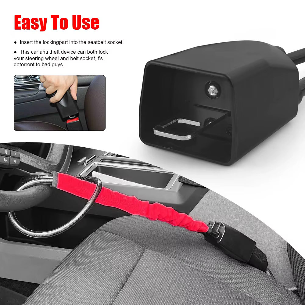 Verrouillage du volant de voiture avec prise de ceinture de sécurité, corde en acier pour camion SUV Van RV avec 3 clés, dispositif de Protection antivol universel