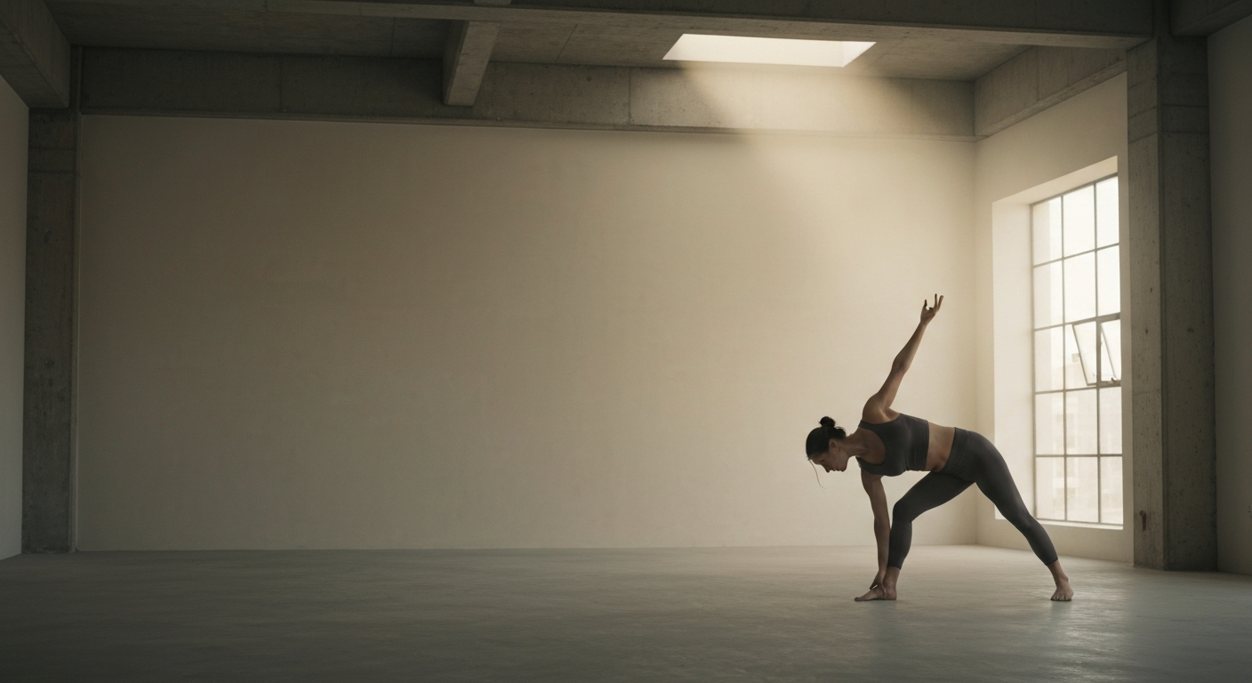 Posture d'ouverture latérale dans un studio en lumière de matin